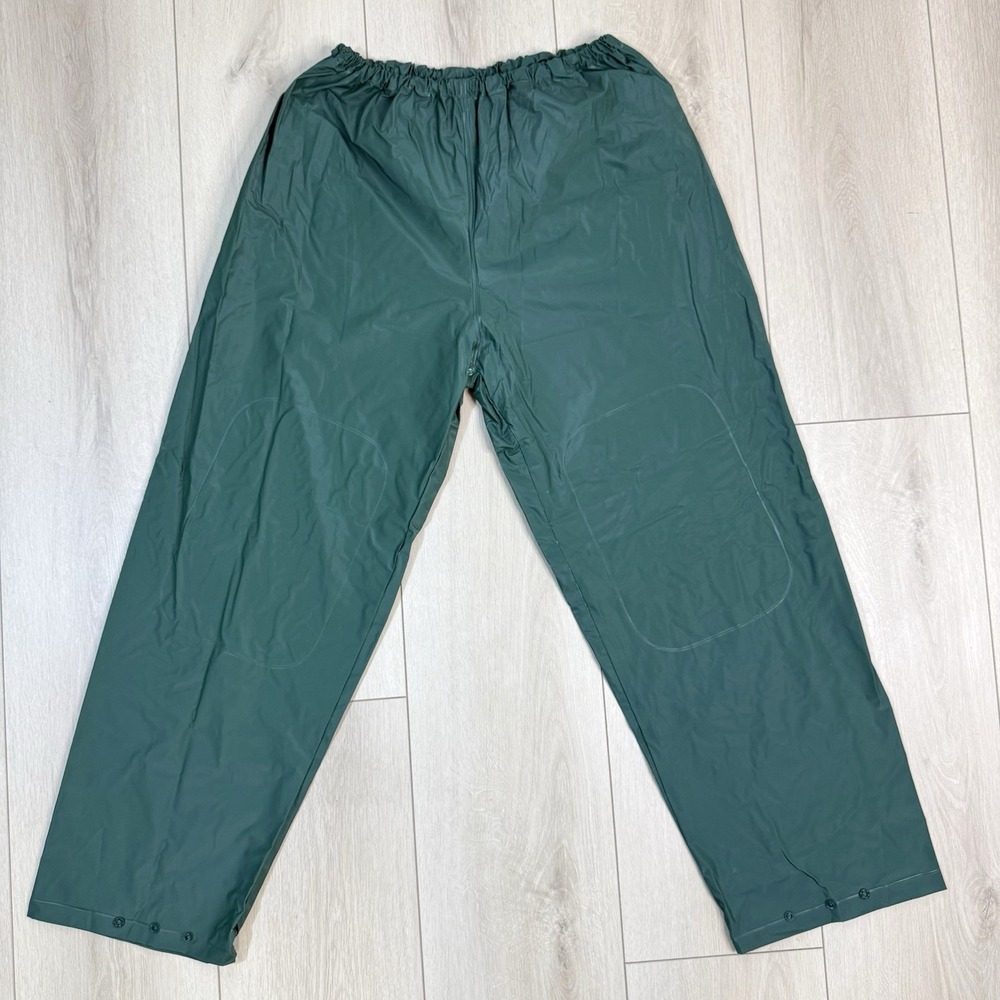 Blue Mountain Rain Pants XL Green PVC Waterproof Snap Hem Outdoor Hiking Gear